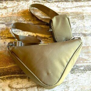 Beige Nylon Triangle Belt Bag Fanny Pack with attached zip case